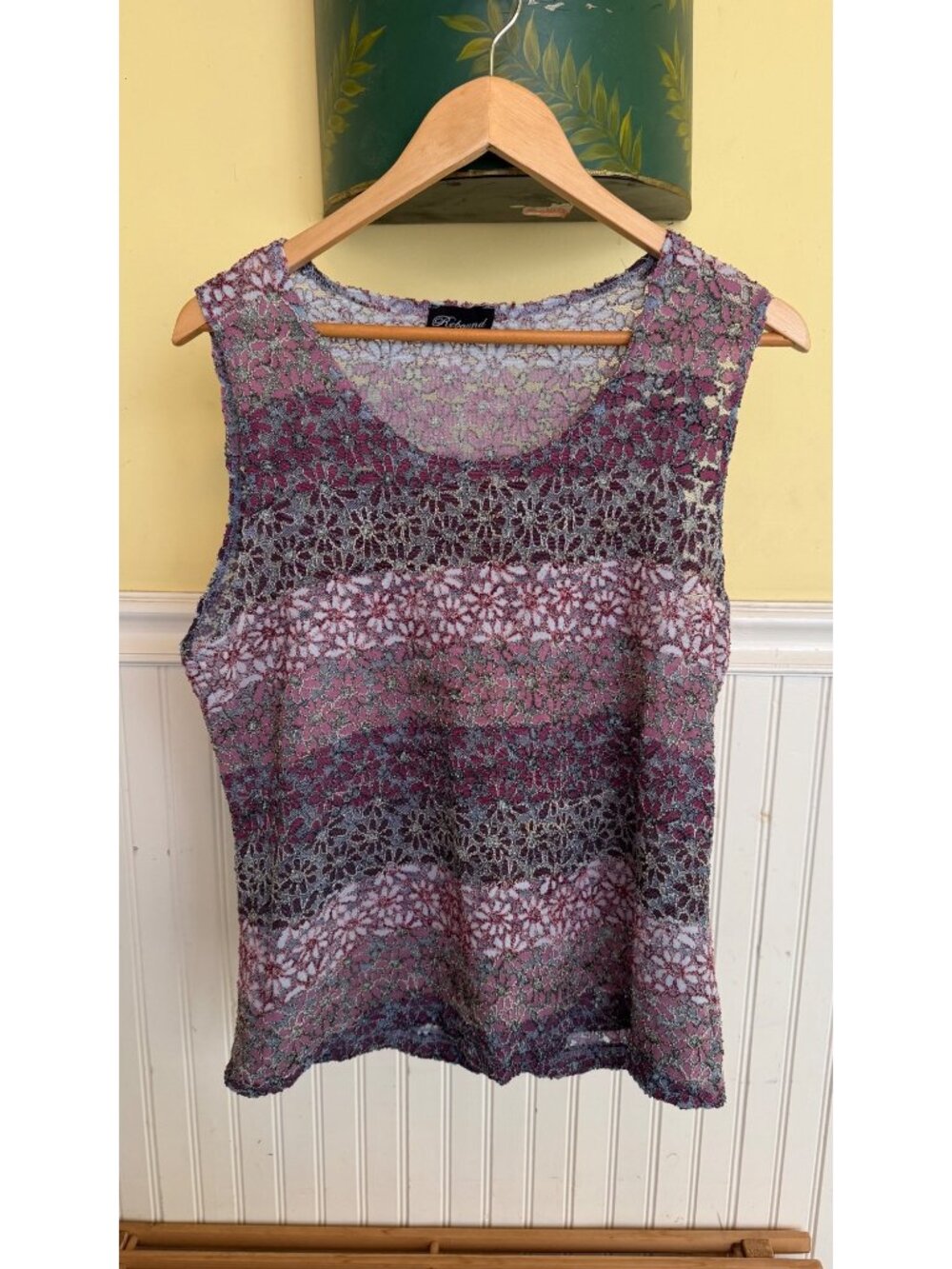 Rebound Floral Lace Sleeveless Top 2X Multicolor Polyester Blend